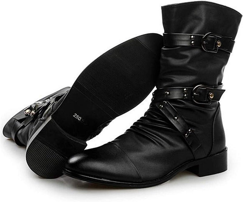 Idopy Men`s Punk Gothic Rivet Motorcycle PU Faux Leather Boots With Studs - Image 3